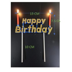 Vela Letrero Happy Birthday Decorado Oro, velas rosas. Costo por pieza.