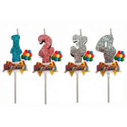 Velas en forma de Números - Diamantina oro, plata, rosa y azul. Costo por pieza.