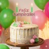 Vela Letrero Feliz Cumpleaños Decorado Rosa, velas verdes. Costo por pieza.
