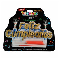 Vela Letrero Feliz Cumpleaños Decorado Oro, velas rosas. Costo por pieza.