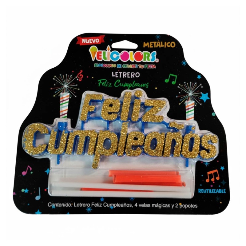 Vela Letrero Feliz Cumpleaños Decorado Oro, velas rosas. Costo por pieza.