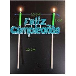 Vela Letrero Feliz Cumpleaños Decorado Azul, velas verdes. Caja con 25 Piezas.