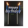 Vela Letrero Happy Birthday Decorado Plata, velas azules. Costo por pieza.