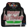 Vela Letrero Happy Birthday Decorado Rosa, velas verdes. Costo por pieza.