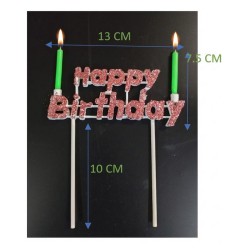Vela Letrero Happy Birthday Decorado Rosa, velas verdes. Costo por pieza.